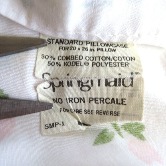 Vintage Double Flat Sheet Standard Pillowcase Set Pink Tulips Made In USA - Picture 8 of 11